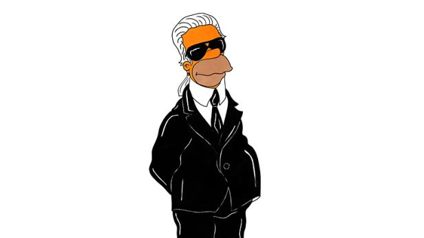 Homer Simpson ist als Karl Lagerfeld verkleidet.