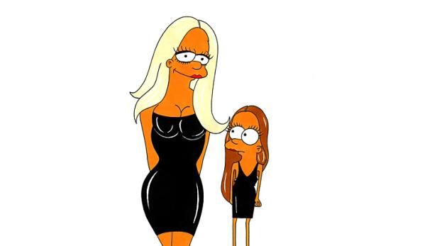 Zwei stilisierte Figuren im Stil der Simpsons tragen schwarze Kleider.