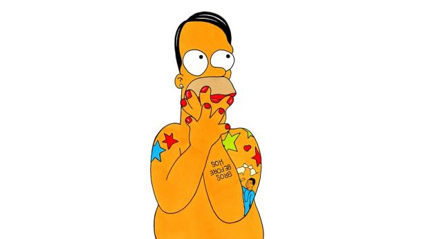 Eine stilisierte, tätowierte und geschminkte Version von Homer Simpson.