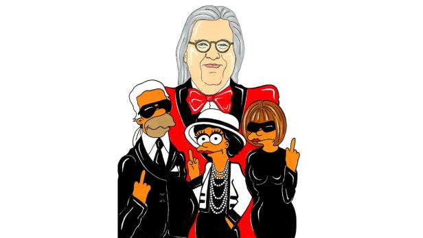 Eine Karikatur von Karl Lagerfeld, Anna Wintour, Coco Chanel und André Leon Talley als Simpsons-Figuren.