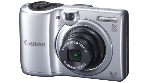 Eine silberne Canon PowerShot A1300 HD Digitalkamera.