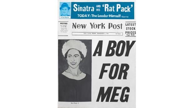 Titelseite der New York Post vom 3. November 1961 mit der Schlagzeile „A Boy for Meg“.