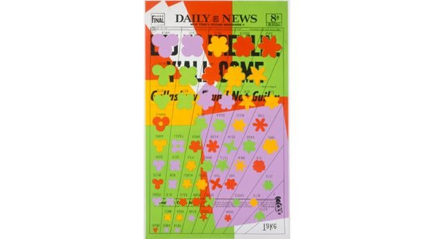 Eine Collage im Stil einer Zeitung mit bunten Blumenformen und Zahlen.