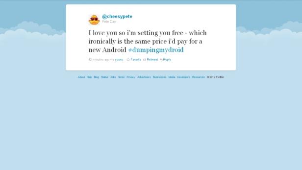 Ein Screenshot eines Tweets von @cheesypete über das „Freigeben“ eines Android-Geräts.