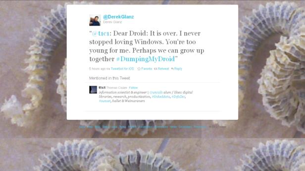 Ein Screenshot eines Tweets von @DerekGlanz über seine Vorliebe für Windows.