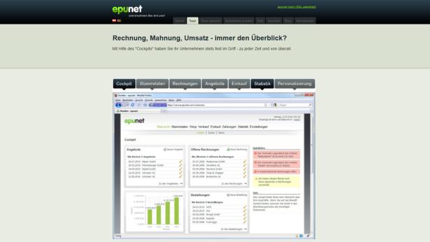 Ein Screenshot der Epunet-Software, die verschiedene Finanzübersichten und Cockpits anzeigt.