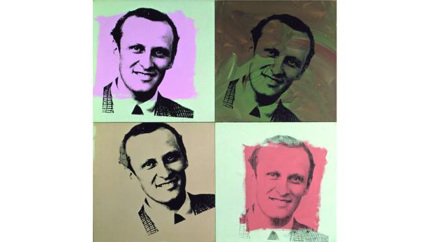 Ein Porträt von vier Ansichten eines Mannes im Stil von Andy Warhol.