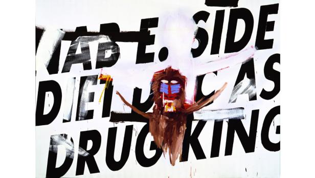 Ein Gemälde mit dem Titel „Drug King“ von Jean-Michel Basquiat.