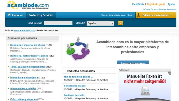 Screenshot der Webseite Acambiode.com, einer Plattform für den Austausch zwischen Unternehmen.