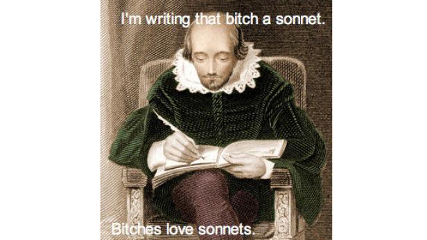 Eine Darstellung von William Shakespeare, der mit einer Feder in ein Buch schreibt.