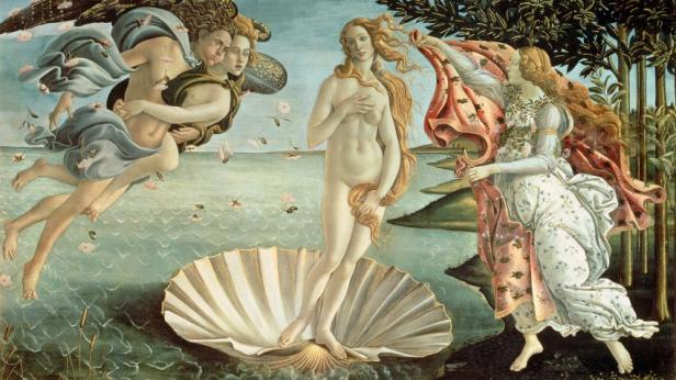 Sandro Botticellis Gemälde „Die Geburt der Venus“ zeigt die Göttin auf einer Muschel stehend.