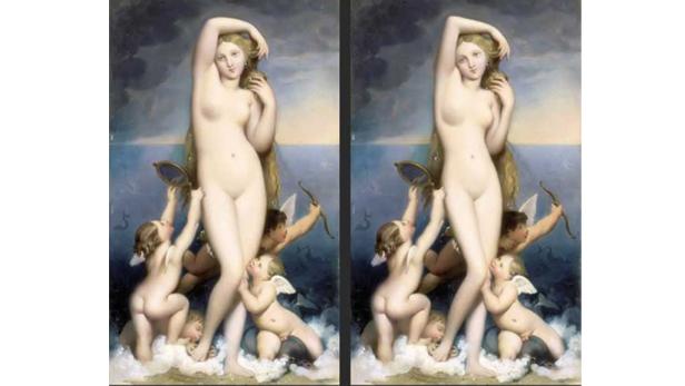 Eine Darstellung der Venus mit Amor und anderen Putten vor einem Meer.