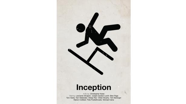 Ein stilisierter Mann fällt von einer schrägen Oberfläche, eine Anspielung auf den Film „Inception“.