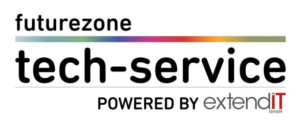 Das Logo von futurezone tech-service, unterstützt von extendIT GmbH.