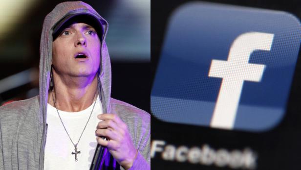 Ein Foto von Eminem neben dem Facebook-Logo.