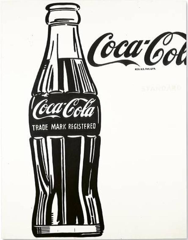 Eine stilisierte, schwarz-weiße Darstellung einer Coca-Cola Flasche.