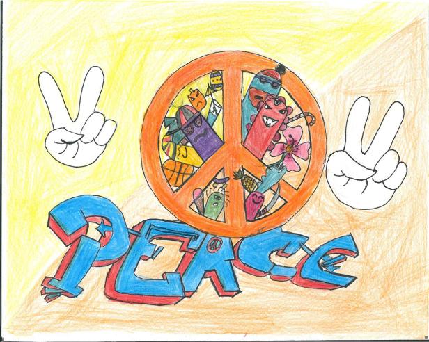 Bunte Hände und Friedenszeichen