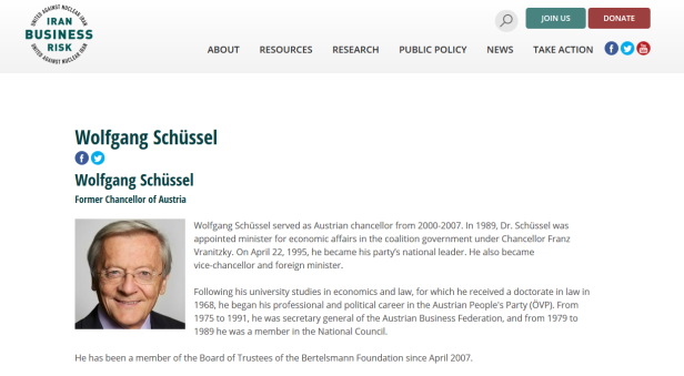 US-Anti-Iran-Lobby führt Wolfgang Schüssel als "Berater"