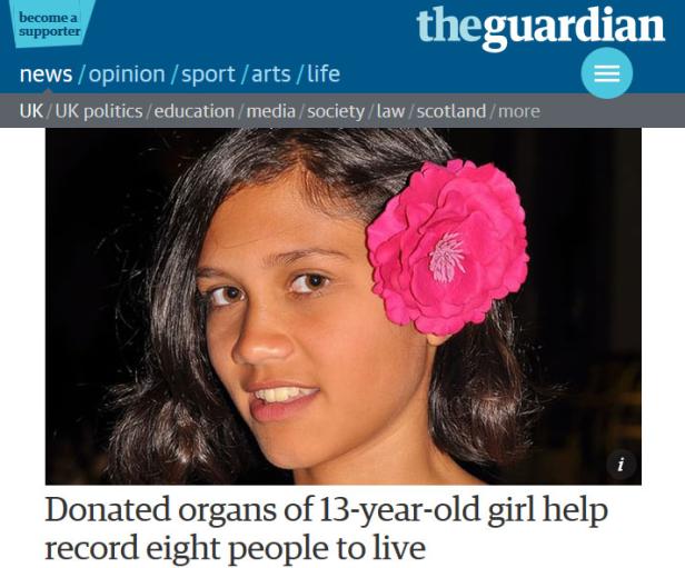 13-Jährige rettete mit ihren Organen acht Menschen