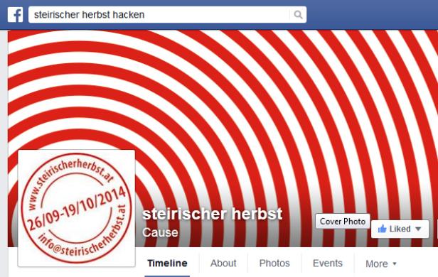 Die Facebook-Seite des „steirischen herbst“ mit rot-weißem Hintergrund.