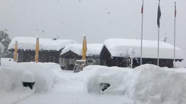 A hotel covered in snow is seen in Zermatt resort