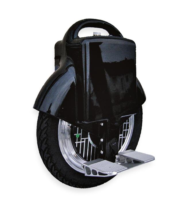Ein schwarzes, einrädriges, selbstbalancierendes Elektrofahrzeug.