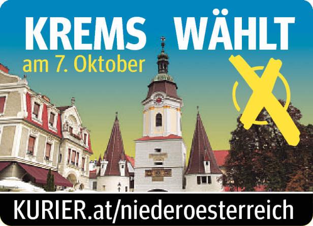 Ein Wahlplakat für Krems an der Donau am 7. Oktober. Ein Wahlplakat für Krems an der Donau am 7. Oktober.