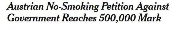 Nichtraucher-Volksbegehren Thema in der New York Times