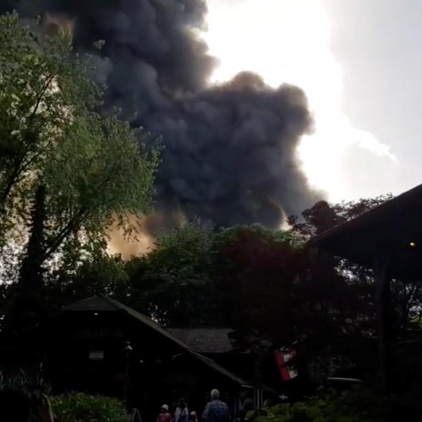 Smoke rises from a fire at Europa-Park in Rust