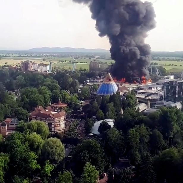 Fire is seen at Europa-Park in Rust