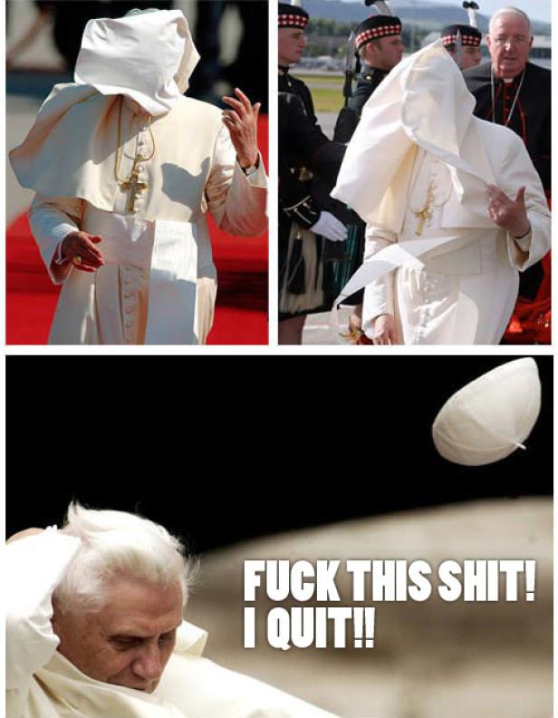 Eine Collage zeigt Papst Benedikt XVI., der seinen Rücktritt andeutet.