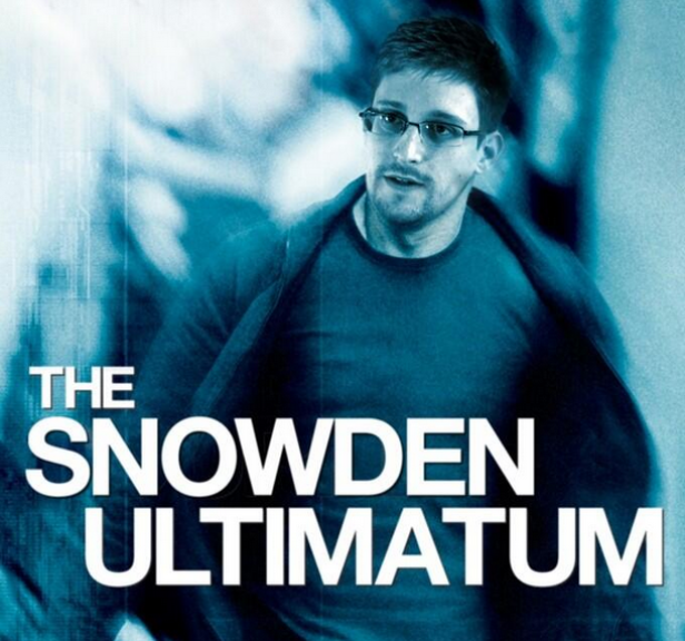 Das Filmplakat für „The Snowden Ultimatum“ zeigt Edward Snowden mit Brille.
