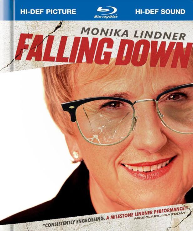 Das Blu-ray-Cover des Films „Falling Down“ mit Monika Lindner, deren Brille ein Sprung hat.