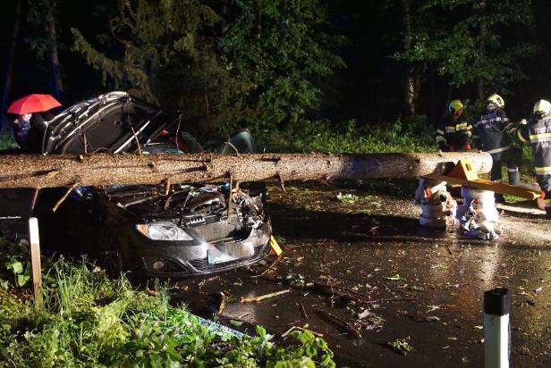Unwetter in der Steiermark: Baum stürzte auf Auto mit vier Insassen