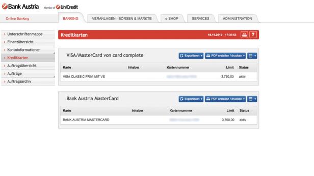 Das Online-Banking der Bank Austria