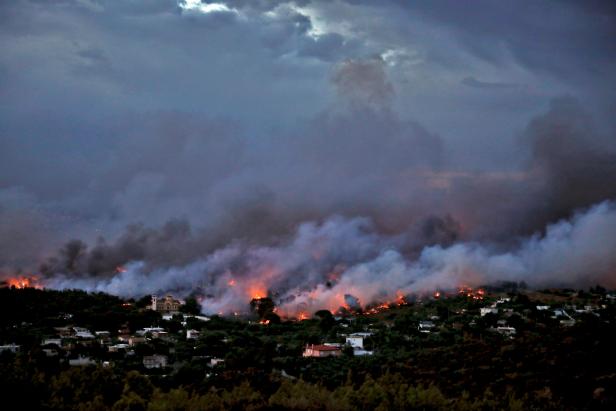 Wildfire burns in Rafina, near Athens