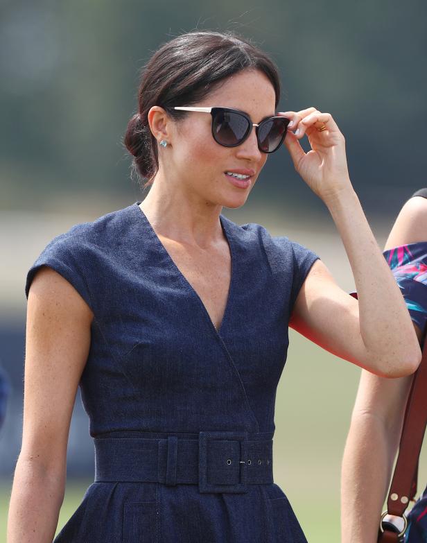 Meghan the Duchess of Sussex arrives at a charity polo match in Windsor