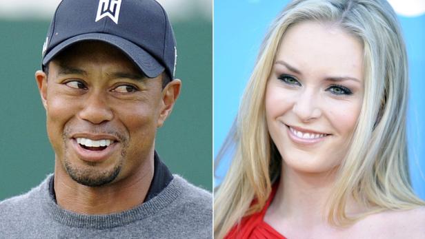 Ein zusammengesetztes Bild von Tiger Woods und Lindsey Vonn, die beide lächeln.