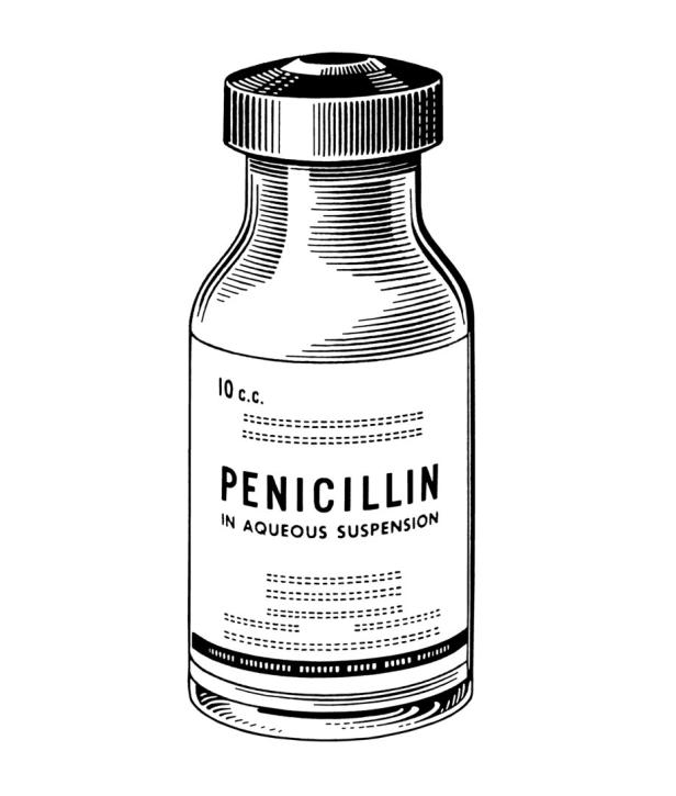 Zeichnung einer Flasche Penicillin