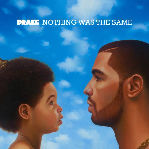 Das Cover von Drake's Album „Nothing Was the Same“ zeigt Drake als Kind und Erwachsenen vor blauem Himmel.