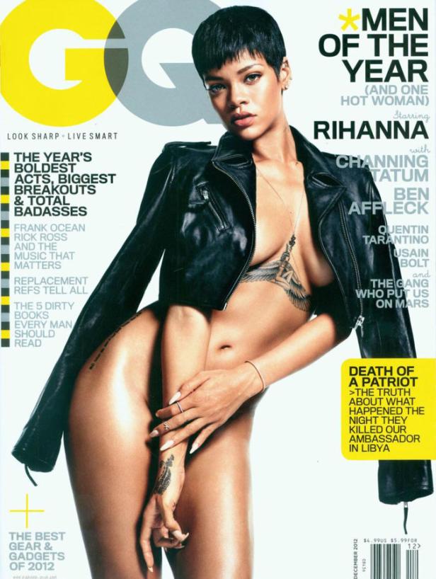 Rihanna auf dem Cover der GQ „Männer des Jahres“-Ausgabe, bekleidet mit einer Lederjacke.