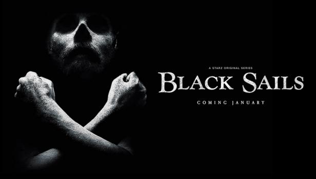 Das Poster für die Starz-Serie „Black Sails“ zeigt eine unheimliche Figur im Schatten.