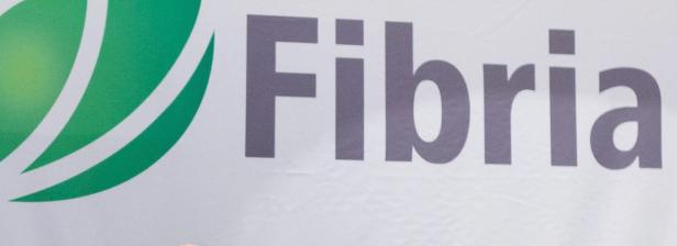 USA BRAZIL ECONOMY FIBRIA Das Logo von Fibria mit einem grünen, geschwungenen Symbol.