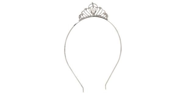 Ein silbernes Diadem mit Strasssteinen auf einem weißen Hintergrund.