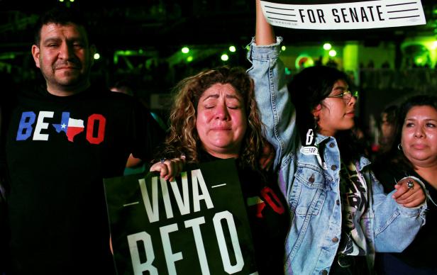 Supporter of Democratic U.S. Senate candidate Rep. Beto ORourke cries as he concedes at his election night party in El Paso, Texas