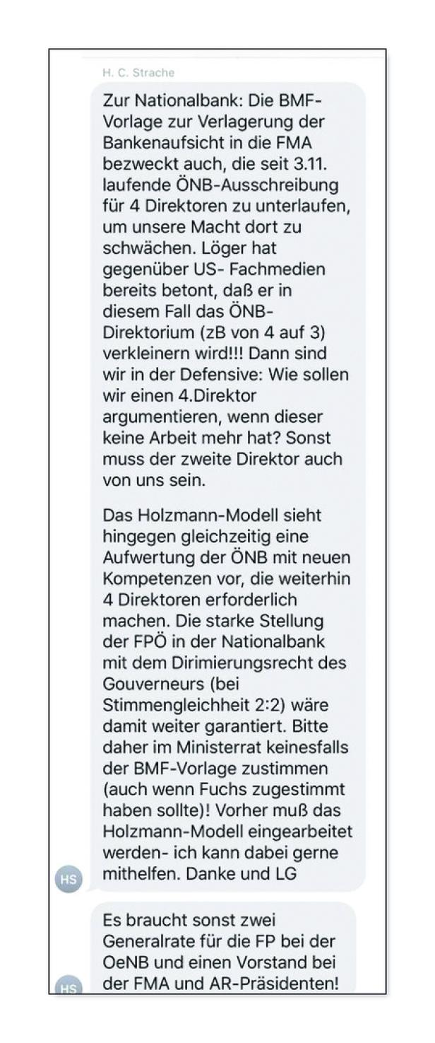 Strache-SMS: FPÖ will Macht in Nationalbank sichern