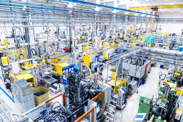 Factory with automated machines and robots