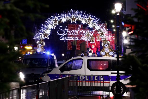 Police secures area where a suspect is sought after a shooting in Strasbourg