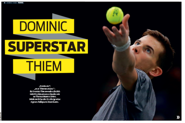 Dominic Thiem beim Aufschlag mit einem Tennisball.