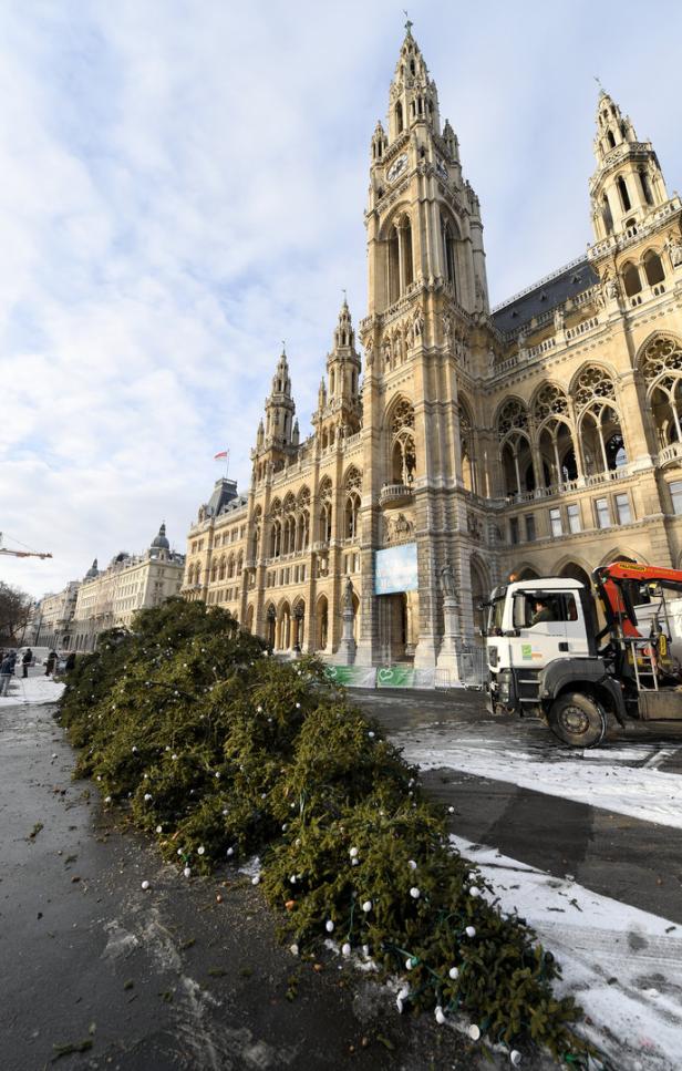 Weihnachtsschmuck zum Heizen: Christbaum vor Wiener Rathaus gefällt